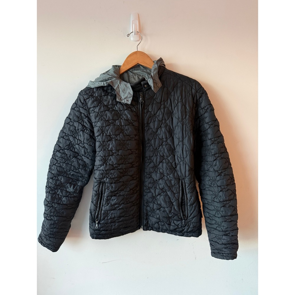 AllSaints Jeans Black Quilted Puffer Jacket Starburst Stitch Hooded Womens Large